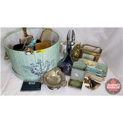 Collector Combo - Anchor Theme : Sunshine Pacific Hat Box, Brass Ship Door Knocker, Matchbox Holder,