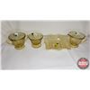 Image 1 : Yellow Depression Glass - 4 Pieces (Cream, Sugar, Sherbet, Candy Dish)