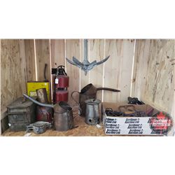 Shelf Lot / Bulk Buy : Hand Tools, Brass Oil Filler Jug, Galvanized Oil Filler Jug, Flare Pots, Ammo