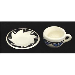 Miniature Acoma Ceramic Pottery Cup and Saucer