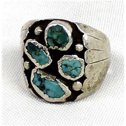 Navajo Old Pawn Sterling Turquoise Ring, 11.5