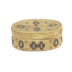 Vintage Lombok Pictorial  Lidded Basket