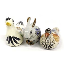3 Vintage Mexican Tonala Pottery Animals