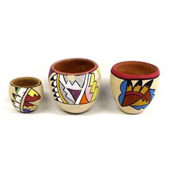 3 Pieces of Historic Tesuque Poster Paint Pottery