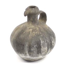 Pre Columbian Chimu Bird Blackware Pottery Vessel