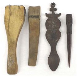 4 Antique Carved Wood Tools