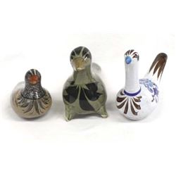 3 Vintage Mexican Tonala Pottery Doves