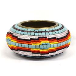 Hand Beaded Brass Bowl by Kathy Kills Thunder