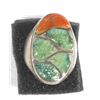 Image 1 : Navajo Old Pawn Sterling Turquoise Coral Ring, 9
