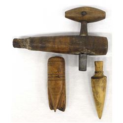 3 Antique Carved Wood Tools