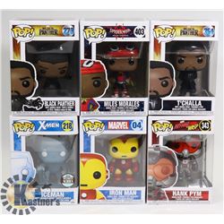 LOT OF 6 ASSORTED FUNKO POP VINYL FIGURES.
