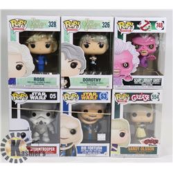 LOT OF 6 ASSORTED FUNKO POP VINYL FIGURES.