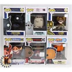 LOT OF 6 ASSORTED FUNKO POP VINYL FIGURES.