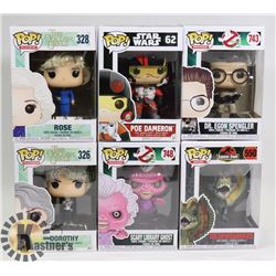 LOT OF 6 ASSORTED FUNKO POP VINYL FIGURES.