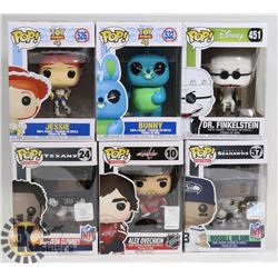 LOT OF 6 ASSORTED FUNKO POP VINYL FIGURES.
