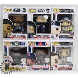LOT OF 6 ASSORTED FUNKO POP VINYL FIGURES.