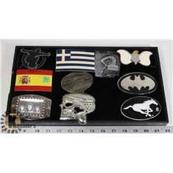 FLAT OF ASSORTED BELT BUCKLES.