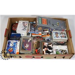 FLAT OF ASSORTED NBA, MLB, NFL AND NHL CARDS