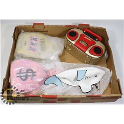 LOT OF 4 ASSORTED "BLING" PURSES INCL RADIO, CASH,