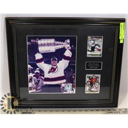 FRAMED MARTIN BRODEUR PIC AND HOCKEY CARDS