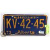 Image 1 : 1973 ALBERTA LICENSE PLATE