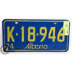 1974 ALBERTA LICENSE PLATE
