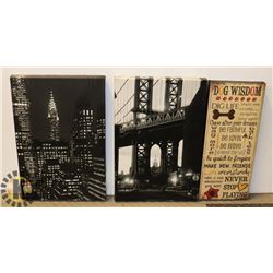 LOT OF 3 PICTURES - NEW YORK & DOG WISDOM.