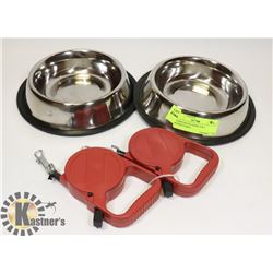 STAINLESS PET BOWLS & 2 RETRACTABLE