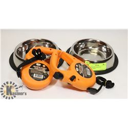 STAINLESS PET BOWLS & 2 RETRACTABLE