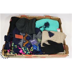 FLAT WITH ASSORTED GLOVES, SCARVES AND HATS