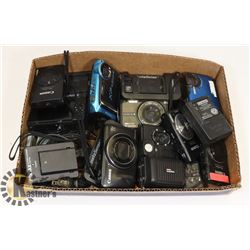 BOX OF ASSORTED DIGITAL CAMERAS  & ACCESSORIES