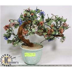 GLASS MULTI COLORED BONSAI TREE IN BOWL.