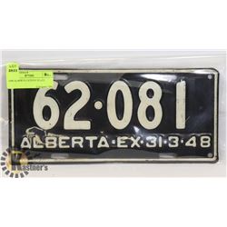1948 ALBERTA LICENSE PLATE.