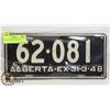 Image 1 : 1948 ALBERTA LICENSE PLATE.