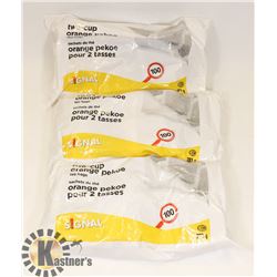 LOT OF 3 BAGS OF ORANGE PEKOE TEA BAGS-100 PER BAG