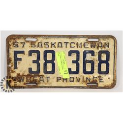 1957 SASKATCHEWAN LICENSE PLATE