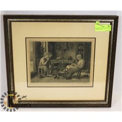 FRAMED STEEL ENGRAVINGS 1865 DOMESTIC SCENE.