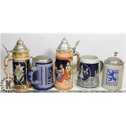 LOT OF 5 COLLECTIBLE BEER STEINS