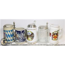 LOT OF 5 COLLECTIBLE BEER STEINS