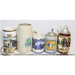 LOT OF 5 COLLECTIBLE BEER STEINS
