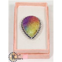 #35-RAINBOW SOLAR QUARTZ GEMSTONE RING/SIZE 8.5