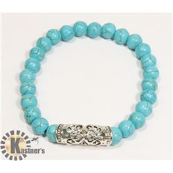 #7-BLUE TURQUOISE BEAD BRACELET 8MM/7.5"