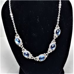 6)  SILVER TONE AND BLUE CABOCHON