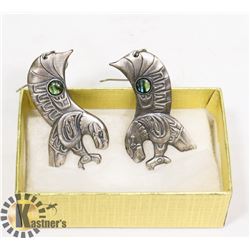 PAIR OF PEWTER EAGLES WITH ABALONE STONE EARRINGS