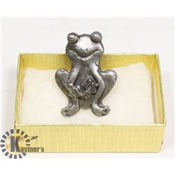 VINTAGE PEWTER FROG BROOCH WITH EARRING SET