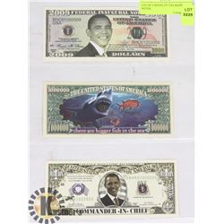 LOT OF 3 NOVELTY USA BANK NOTES.