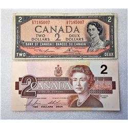 23)  LOT OF 2 CANADIAN $2.00 BANKNOTES