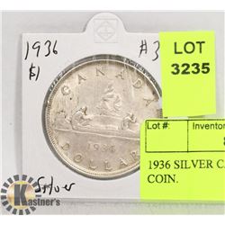 1936 SILVER CANADIAN $1 DOLLAR COIN.