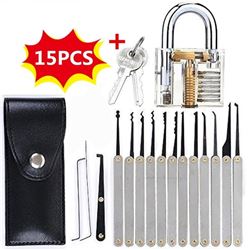 15 PC LOCK PICK KIT WITH CLEAR PRACTICE LOCK