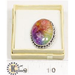 #36-RAINBOW SOLAR QUARTZ GEMSTONE RING/SIZE 7.5